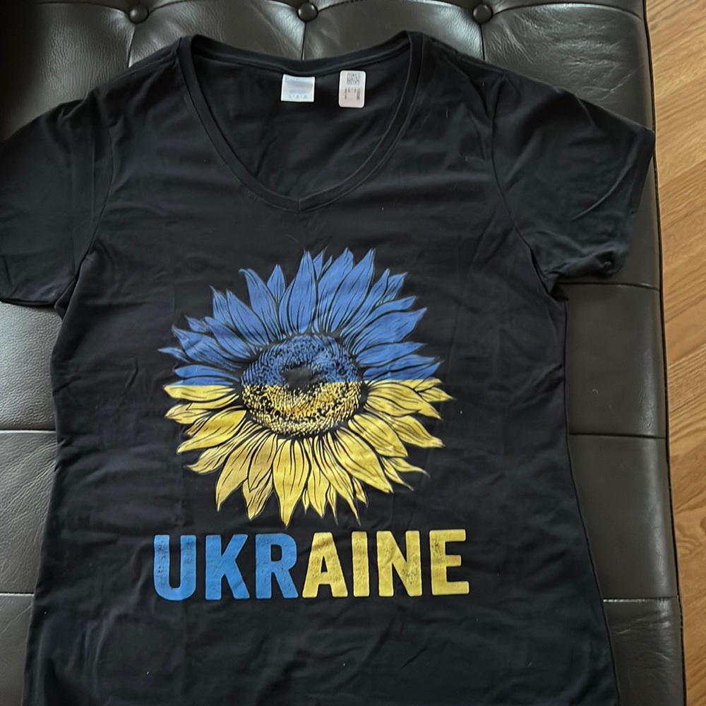 Ladies V-neck T-shirt supporting Ukraine